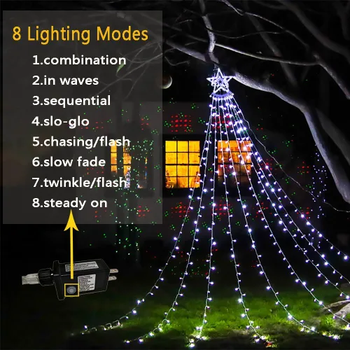 Vista 2 de Aokudoni - Decoración de Navidad para exterior, 12.6 pies, 350 luces LED, 8 modos, luces de estrella de Navidad para exterior para casa, patio, Azul