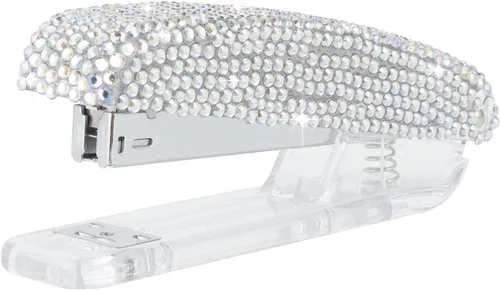 Vista 8 de Grapadora deslumbrante de cristal de diamante pegado hecha a mano para oficina, escuela o hogar (morado)