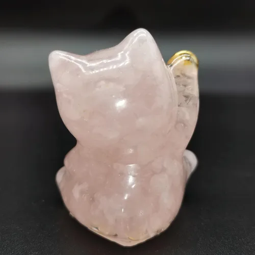 Vista 5 de Figura de gato de la suerte de cristal amarillo tallada a mano Maneki Neko Dinero Gatos Estatua Feng Shui Decoración para el hogar Oficina Atrae