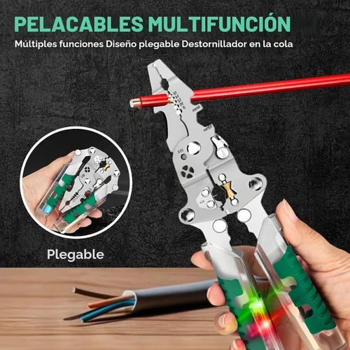 Vista 2 de 18 En 1 pelacables plegable, pelacables nuevos 2025 con detector de voltaje, alicates pelacables multifuncionales para cortar y extraer cables 1pcs
