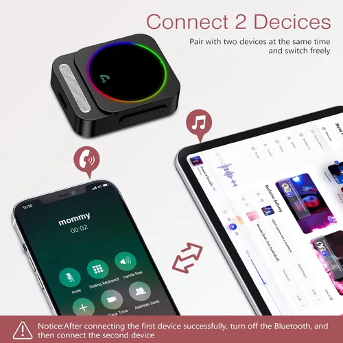 Vista 5 de LOFICOPER Adaptador AUX Bluetooth 5.3 para automóvil, receptor de audio Bluetooth inalámbrico, receptor de música con cancelación de ruido