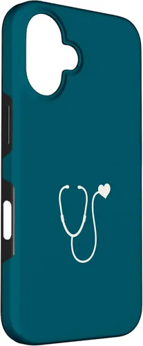 Vista 3 de iPhone 16 Dark Peacock Blue - Estuche para estetoscopio de corazón para enfermera o médico