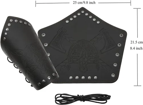 Vista 6 de Jeilwiy Brazaletes vikingos medievales de cuero, brazaletes de armadura de brazo, brazalete de cuero, guantelete punk para hombres y mujeres
