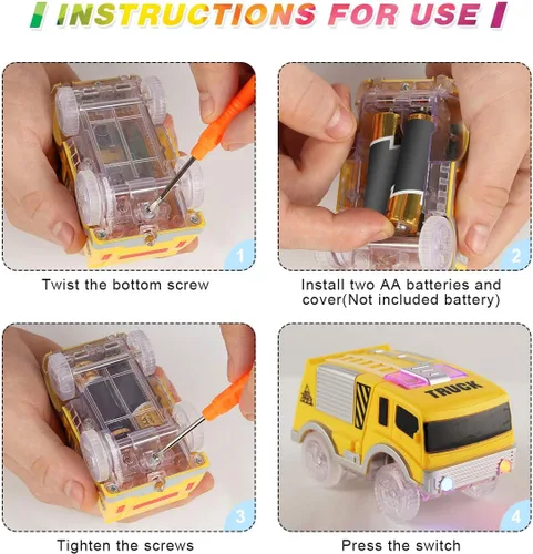 Vista 4 de Save Unicorn Vehículos de juguete solo para carreras, Flex Track Race Cars de repuesto que brillan en la oscuridad, funciona con pilas, Snap N Glow