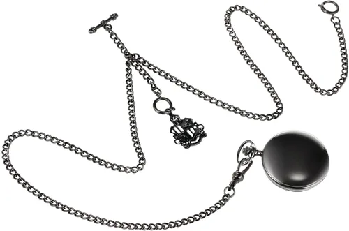 Vista 6 de TREEWETO Reloj de bolsillo de doble cadena Albert para hombre, 3 ganchos con colgante de escudo antiguo, barra en T Negro