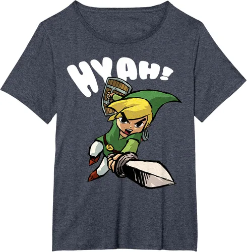 Vista 32 de Nintendo Legend of Zelda Link Hyah Poster - Camiseta pequeña Azul Marino