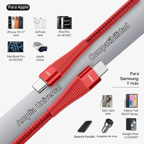Vista 7 de ohbox Cable USB C a USB C de 3 pies, paquete de 3 cables USB C a C de carga Rojo