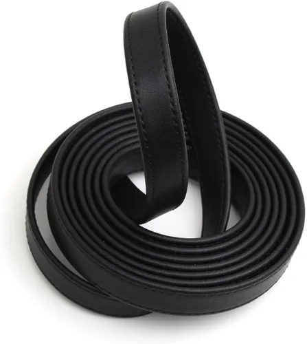 Vista 3 de lalatia Correas de cuero sintético cosidas para manualidades, tiras de cuero con costuras de 1/2 pulgada de ancho, 2 yardas de largo, color negro