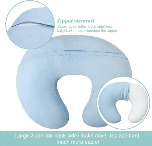 Vista 3 de Owlowla Funda de almohada de muselina para lactancia, funda de algodón suave para almohada de lactancia materna para bebé niño y niña (azul bebé)