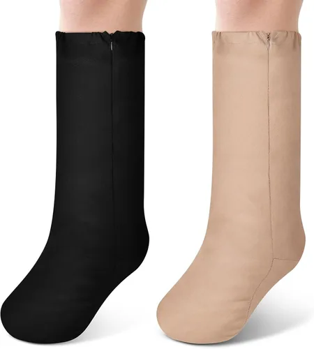 Vista 9 de Boao 2 piezas de fundas moldeadas para piernas, medias cortas medias debajo de la rodilla, manga de pierna para pies, hombres y mujeres (beige, rosa)