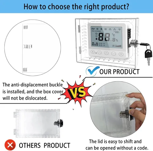 Vista 4 de Caja de bloqueo universal para termostato con llave, protector de termostato grande transparente para termostato en pared, cubierta de termostato se