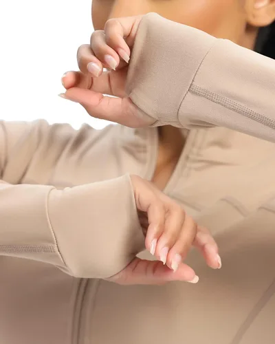 Vista 5 de colorskin Chaquetas de entrenamiento ligeras con cremallera para mujer, para yoga, correr, gimnasio, pista, atlética, con agujeros para el pulgar