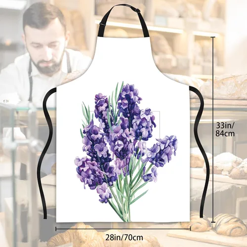 Vista 3 de Delantal de ramo de lavanda, regalos para mujeres, delantal con cuello ajustable, impermeable, para mujeres y hombres, regalos para el hogar