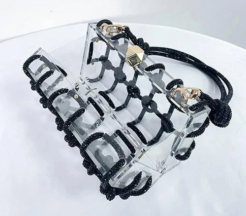 Vista 2 de Bolso de noche para mujer, bolso de mano transparente, bolso de moda, bolso cruzado, Negro