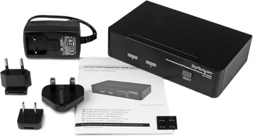 Vista 4 de StarTech Conmutador KVM DisplayPort de 2 puertos - 2560 x 1600, TAA @60Hz - Doble puerto DP USB, teclado, video, caja de interruptor de mouse