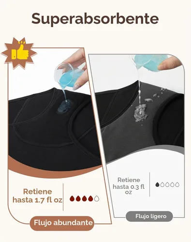 Vista 3 de INNERSY Ropa Interior de Período para Mujeres y Adolescentes, a Prueba de Fugas, Menstrual, de Algodón, Protectora, Estilo Hipster, 3 Unidades Flujo