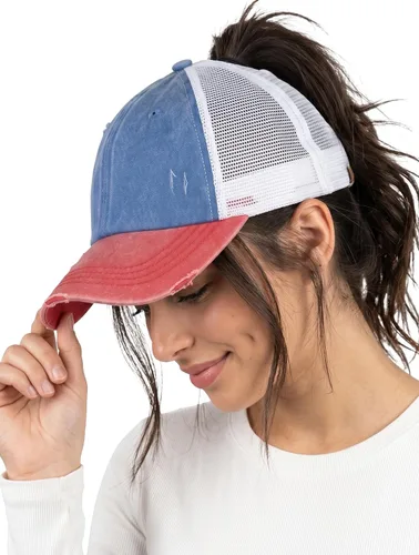 Vista 88 de Funky Junque - Sombrero de cola de caballo para mujer, gorra de béisbol con ajuste ajustable y cola de caballo alta cruzada para uso diario Paquete