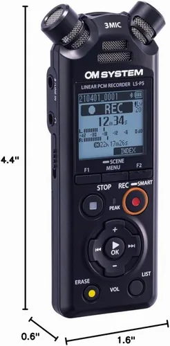 Vista 7 de OM SYSTEM Olympus LS-P5 - Grabadora PCM con 3 micrófonos tresmic, Bluetooth, modo de micrófono USB compuesto, sonido de alta resolución, filtro
