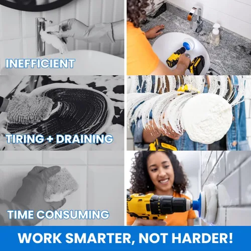 Vista 2 de RotoScrub Juego de 7 cepillos de taladro para limpieza profunda, resistente a los arañazos, baño, horno, encimeras, fregaderos, espuma de jabón