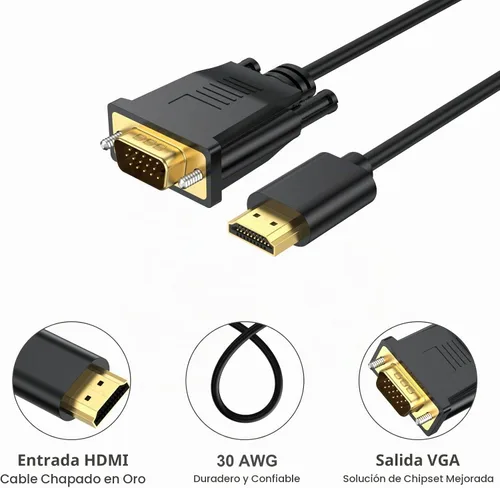 Vista 6 de Cable HDMI a VGA de 3.3 pies, cable HDMI a VGA