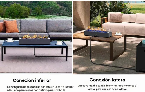 Vista 3 de Fogata de propano de mesa de 28 pulgadas, hoguera de mesa de 40,000 BTU para patio, cuenco de fuego rectangular portátil al aire libre con escudo