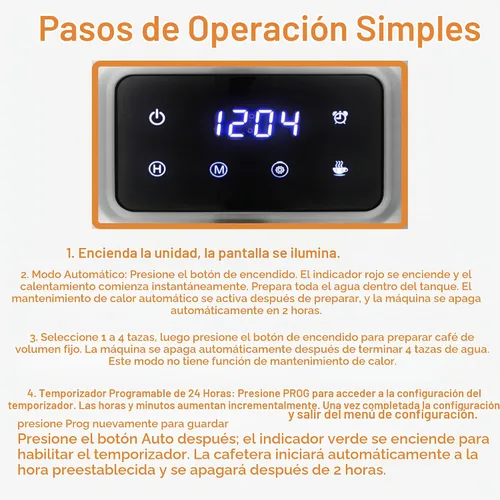 Vista 8 de Cafetera programable de goteo de 12 tazas, cafetera con pantalla táctil... Negro