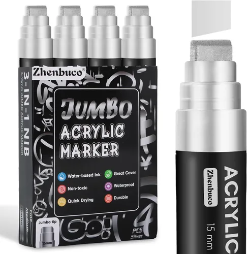 Vista 7 de 4 marcadores permanentes gigantes negros – Bolígrafo de pintura acrílica gruesa de punta ancha de 0.591 in de ancho, marcadores de pintura acrílica