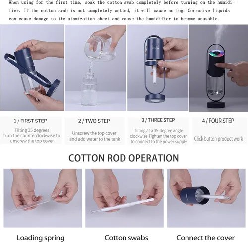 Vista 6 de Fuliying - Minihumidificador portátil de 6.8 onzas líquidas, humidificador pequeño de niebla fría con luz nocturna, humidificador de escritorio