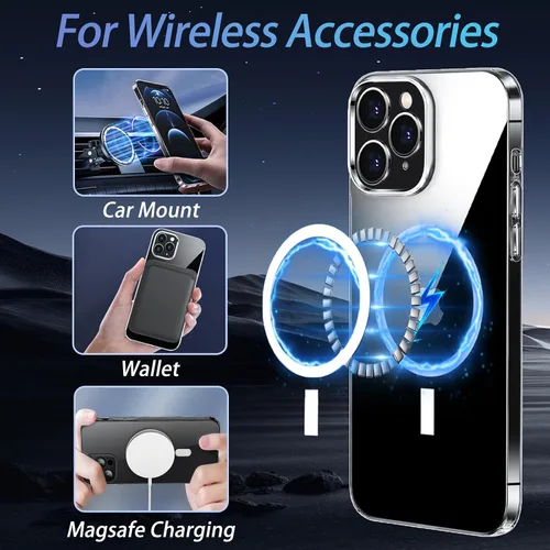 Vista 2 de S. Tedazo Funda magnética transparente para iPhone 13 Mini, compatible con carga inalámbrica MagSafe, antiamarilleo, a prueba de golpes y protección
