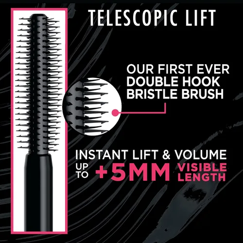 Vista 4 de L'Oréal Paris Telescopic Lift Máscara Lavable, Maquillaje de Ojos Alargador y Voluminizador, Levantamiento de Pestañas con hasta 36 HR de Uso, Negro