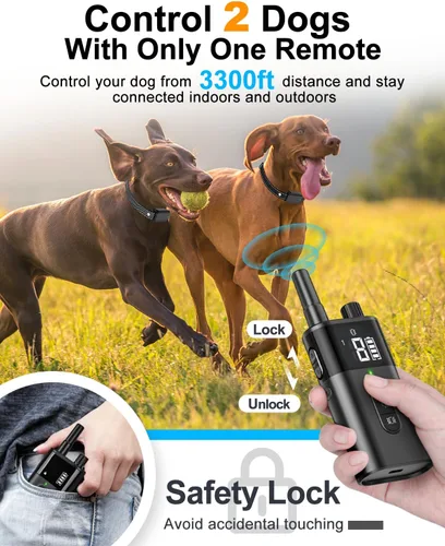 Vista 2 de Collar de entrenamiento para perros con control remoto para 2 perros, 10-120 libras, 3300 pies, impermeable, sin golpes, collar de perro vibratorio