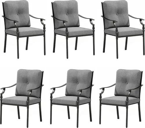 Vista 11 de MFSTUDIO Juego de 2 sillas de comedor para patio al aire libre, sillas de patio resistentes con cojines, sillas de terraza de hierro forjado