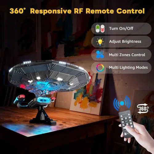 Vista 6 de Kyglaring Kit de luz LED compatible con bloques de construcción Lego U.S.S. Enterprise NCC-1701-D 10356, control remoto actualizado, solo luces