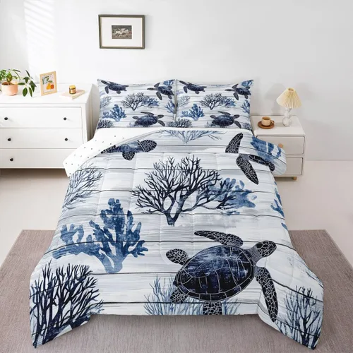 Vista 27 de Erosebridal Edredón náutico costero, juego de ropa de cama y colecciones de playa de verano, estilo clásico, edredón de plumón oceánico