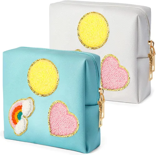 Vista 10 de Paquete de 2 bolsas para el período, bolsa de almacenamiento de servilletas sanitarias de piel sintética para almohadillas femeninas, forros