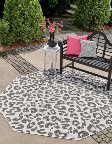 Vista 23 de Unique Loom colección Outdoor Safari Alfombra para exteriores - Leopardo (13' redonda, azul/gris)