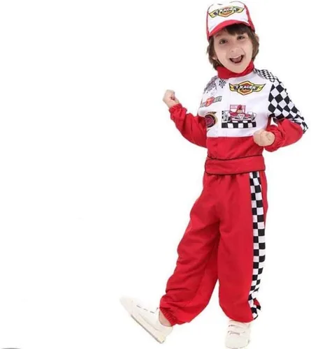 Vista 2 de Generic Brands Disfraz de conductor de carreras para niños de Halloween Racer, cosplay rojo