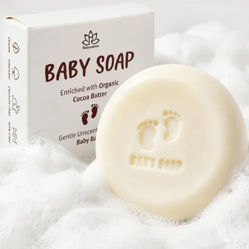 Vista 4 de Relaxcation Barra de jabón puro sin perfume para bebés, 4 ingredientes simples, aceite de coco orgánico, aceite de oliva y ricino, y manteca