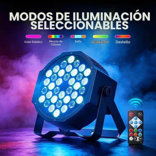 Vista 2 de U`King - Luces LED Par para DJ, luz de escenario con cable, RGB, 36 LED con control activado por sonido, iluminación de escenario para DJ, para 2