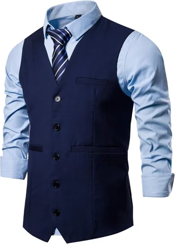 Vista 12 de DONGD Chaleco de traje formal para hombre, chaleco de vestir de negocios para traje o esmoquin Gris