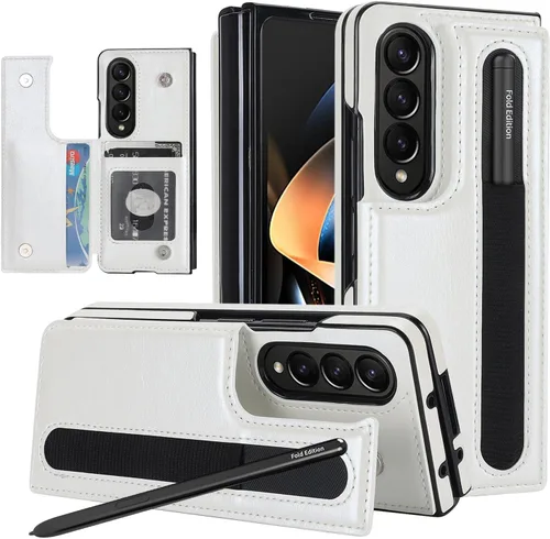 Vista 7 de Funda para Samsung Galaxy Z Fold 3 con soporte para bolígrafo S y tarjetero, protector de billetera resistente a prueba de golpes, funda de cuero