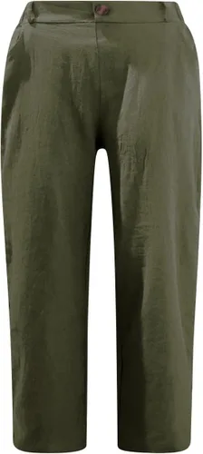 Vista 2 de Bermudas para mujer, hasta la rodilla, de algodón, lino, capri, pantalones capri de cintura alta con bolsillos, ropa de descanso Verde militar