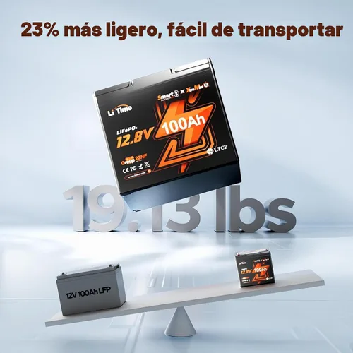 Vista 2 de Litime Batería de litio Xtra-Mini LiFePO4 de 12 V 100 Ah con Bluetooth y BMS de 100 A, mini batería de litio de 12 voltios, máximo 15000 ciclos
