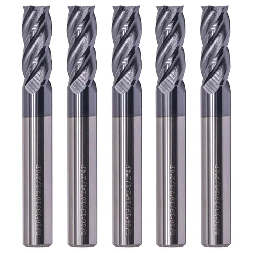 Vista 9 de BestParts 5 fresas cuadradas de carburo sólido de alto rendimiento, revestimiento AlTiN, 4 flautas, hélice de 30 grados, diámetro de corte de 1/2