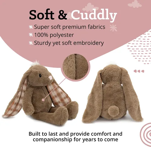 Vista 5 de Peluche de Animal de Conejo de Pascua Plushible, 18 pulgadas (Marrón) - Juguete de Peluche Suave Bordado para Niños, Recién Nacidos, Niños y Niñas