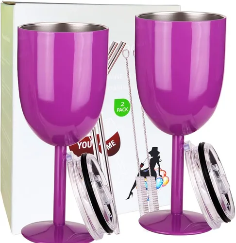 Vista 21 de AMZUShome Copas de vino de acero inoxidable. Vaso de vino de doble pared aislado al vacío con tapa y pajita. Amistad, Navidad, regalos de cumpleaños