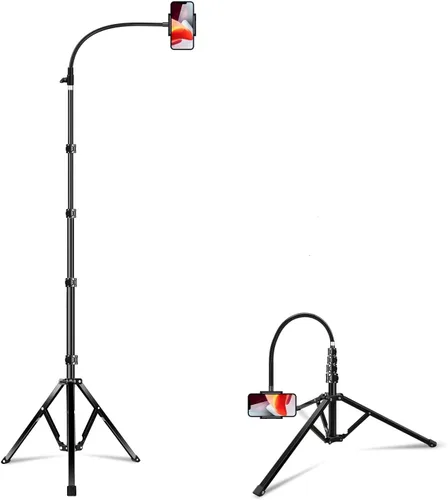 Vista 9 de elitehood Trípode de teléfono de 80 pulgadas de alto, soporte de grabación de teléfono de piso, soporte de trípode ajustable resistente para iPhone