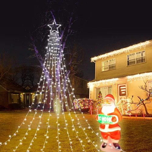 Vista 15 de Luces de Cadena de Estrella de Navidad, 320 Luces LED de Cascada para Árbol con Estrella Superior de 13", 8 Modos de Iluminación para Interiores