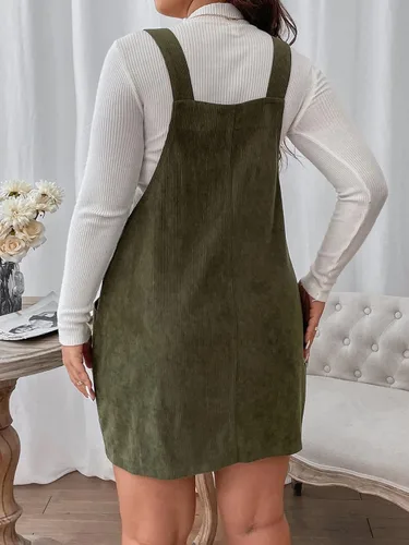 Vista 2 de WDIRARA Vestido corto de pana sin mangas para mujer, talla grande, con bolsillo