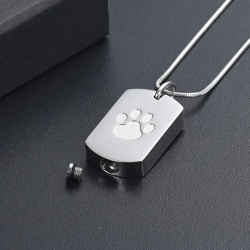 Vista 4 de Collar de urna de cremación para cenizas para mascotas, joyería conmemorativa de cenizas con estampado de patas, colgante de recuerdo, deja una foto